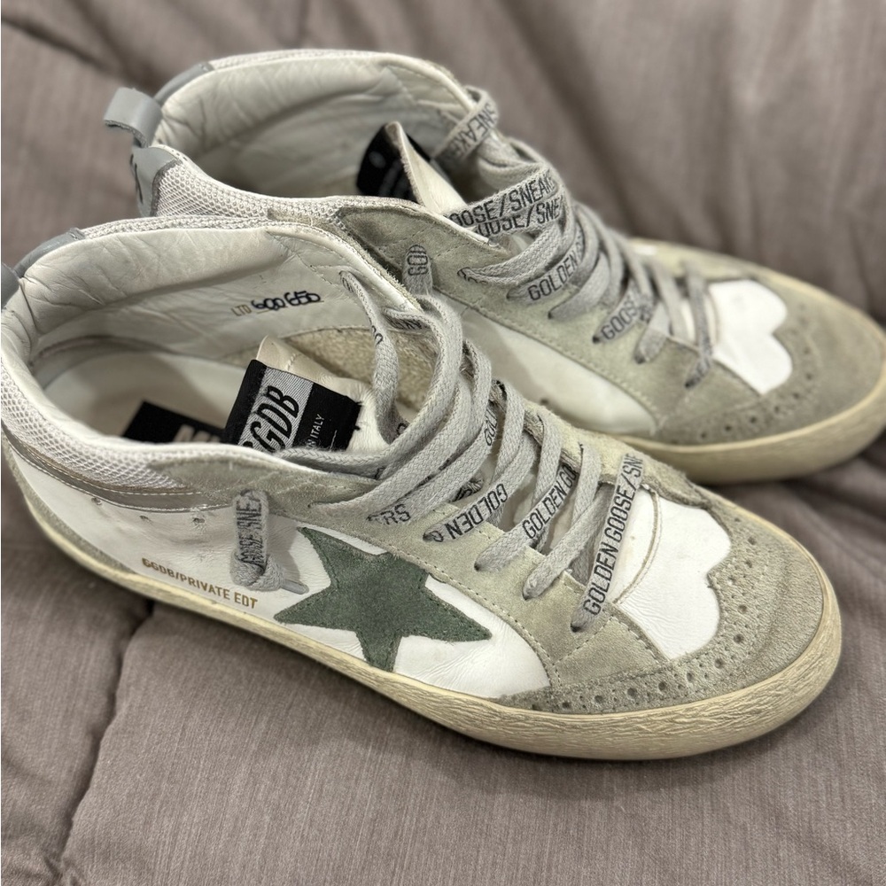Golden Goose Mid White Leather Sneakers with Green Star size 37 - Picture 6 of 11
